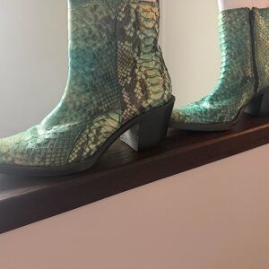 Green Snakeskin Ankle Boots